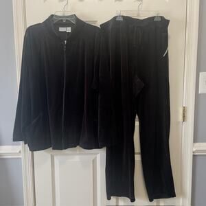Kim Rogers Essentials Black Velour Tracksuit Set 2X Jacket Pants NWT Cozy Comfy